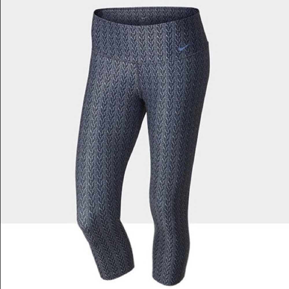 Nike Dri-Fit Herringbone Gray Black Print Running Capri Tights Leggings Size XS